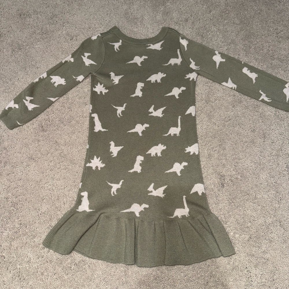 Posh Peanut Green Girly Soft Knit Dinosaur Dress